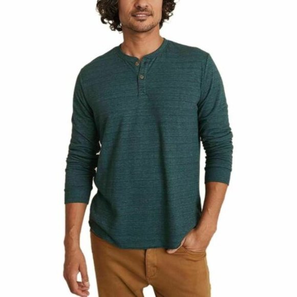 MARINE LAYER MEN'S DOUBLE KNIT HENLEY SHIRT ASSORTED SIZES PINE/NAVY STRIPE - Picture 1 of 1